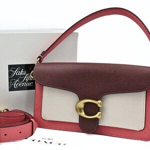 Authentic Coach Colorblock Maroon Peach Leather Saddle Bag